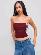NWT Cotton Blend Side Striped Wine L Cropped Tube Top 