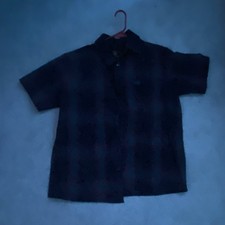 Men's Black Gray Plaid Short Sleeve Button-Up Shirt Point Collar Casual
