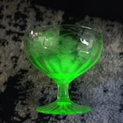 Vintage Hazel Atlas Green Depression Sherbet Uranium Glass 1930s Grape Pattern