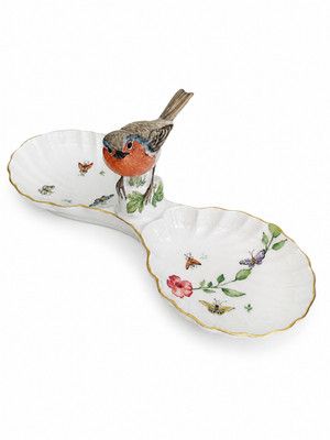 HEREND Porzellan Schale mit Vogel & Insekten   handbemalt, Goldrand, Top Zustand