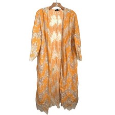 Torrid Size 3 Orange and White Lace Long Line Kimono Cover Up Floral 3XL Plus