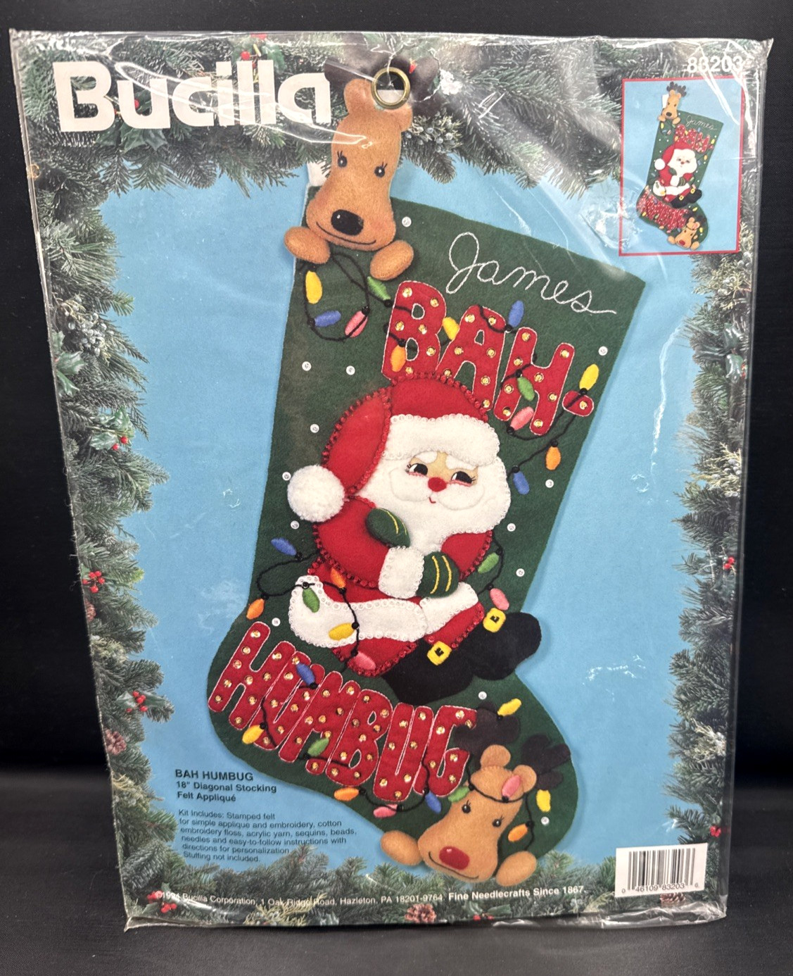 Retired Bucilla Bah Humbug Stocking Kit #83203 SEALED Vintage Christmas Rare