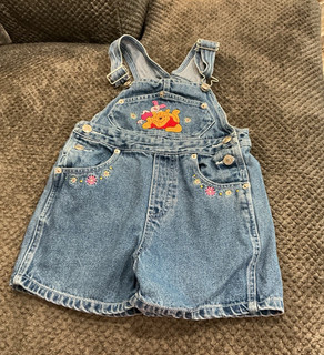 Girls Toddler Blue Denim Winnie The Pooh Vintage Overall Shorts One Piece