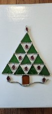 Stained Glass Christmas Tree Suncatcher Ornament Handmade VTG Well Made Heavy