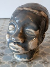 Ceramic African Head Small 9.5cms tall Grey Glazing Damaged at back