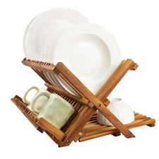 Utoplike 3 Tier Collapsible Teak Wood Dish Drying Rack, Foldable Large Capaci...