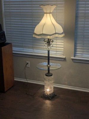  Hollywood Regency EF & EF Mid Century Crystal Floor Lamp w/ Glass Tray 1972