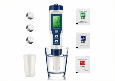 5 in 1 Digital pH TDS EC Meter High Accuracy 0.01 Water Tester w/Calibration Kit