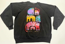 Vintage Laurel Burch Fantastic Felines Cats Crewneck Sweatshirt Black XL USA