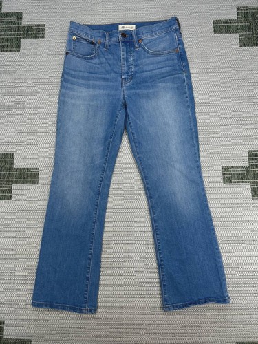 Madewell Cali Demi Boot Jeans Womens 27 Blue Whiskering Denim Mid Rise 27x25
