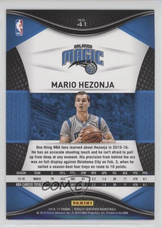 2016-17 Panini Totally Certified Mario Hezonja #41 - Image 2 of 2