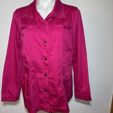 Chico  s Pink Utility Jacket Size 1 M/8-10 NWT Gold Button Front