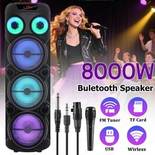 Bluetooth Party Speaker 3 x 8" Woofers Deep Bass USB TF AUX FM Remote LED Light