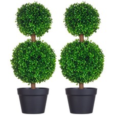 2 Pack Artificial Boxwood Topiary Ball Trees for Indoor Outdoor