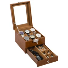 6 Slots Watch Box PU Leather Lockable Jewelry Storage Display Case Clear Top