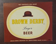Brown Derby Lager Beer Label. Grace Brothers Brewing Santa Rosa California