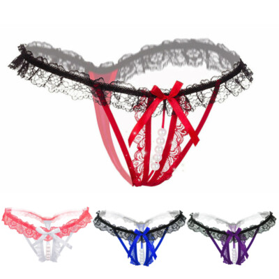 Sexy Womens Crotchles Pearl Panties Lace Thongs G-string Underwear T-back Panty