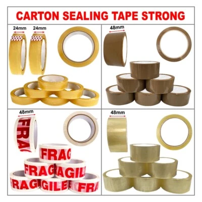 Parcel Packing Tape 48mm X 66m/92mm Strong Sealing Buff Brown Clear Fragile Tape