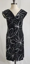 Lady Hathaway Dress Twist Front Black White Cap Sleeve A Line Body Con Womens 6