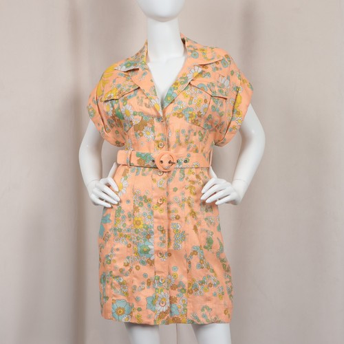 ZIMMERMANN Lola Belted Floral-print Linen Dress In Pastel Orange Size 0 - 第 1/16 張圖片