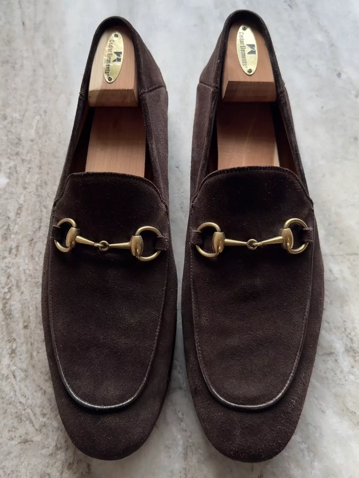 Mocassins GUCCI Brixton Horsebit en daim marron 11/11,5 US Jordaan 1953 Moc
