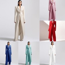 Long Women's Suit 2 Pieces Peak Lapel Evening Party Slim Outfit Wedding Blazer