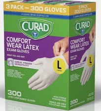 CURAD Comfort Wear Latex Exam Gloves 6.7 Mil Thick Large 300 Count