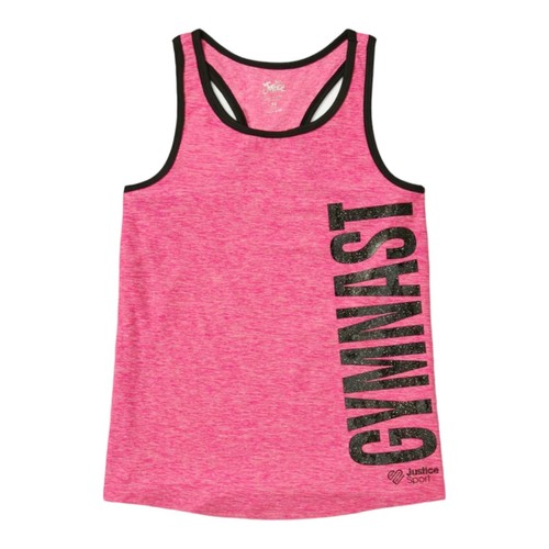 Justice Girls Gymnast Set Pink 10 Tank Top Shorts And Leggings Logo 3 Pieces - Picture 3 of 13