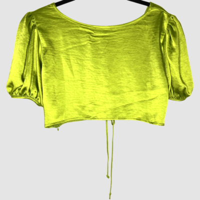 Motel Rocks Womens Shirt Medium Green Satin Crop Puff Short Sleeve Neon  Clubbing | eBay