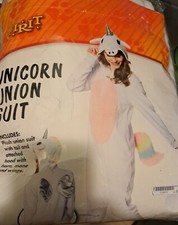 Spirit Unicorn One Piece M Costume Adult Large Rainbow White NIB
