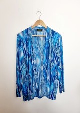 Bob Mackie Wearable Art Size Xl Cardigan Open Front Blue Patterned Pull On