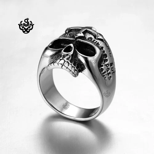 Silver bikies ring stainless steel skull band soft gothic punk - Picture 3 of 3
