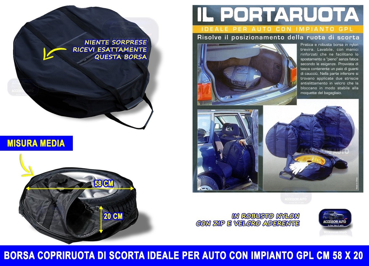 Borsa Porta Ruota Di Scorta Per Auto - 20x66 Cm, Nylon Resistente, Impermeabile - Foto 7