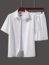 Men Summer Outfit 2-Piece Set Short Sleeve Shirt and Shorts Sweatsuit Set