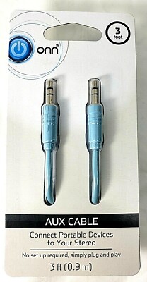 NEW Onn 3 ft Auxiliary Cable Teal Blue Aux Cell Phone Music Cord free shipping