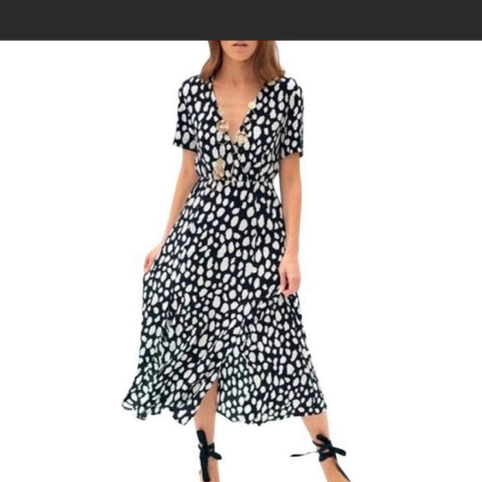 Maje Riline Crepe Wrap-Effect Midi Dress Black White Cloud Print Size 2  Parisian | eBay