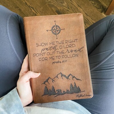 NLT Large Print Bible - Personalized - Compass and Mountains  - Add Custom Name