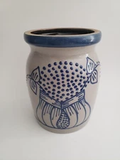 Beaumont Brothers pottery blueberry basket salt glazed crock signed 1997 USA