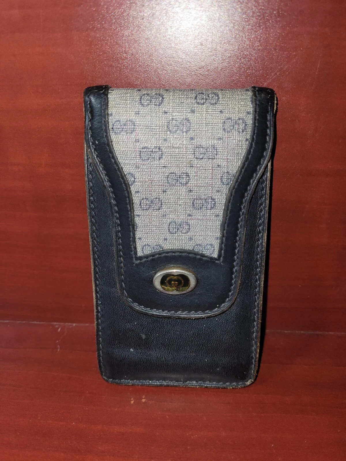 Étui à accessoires vintage Gucci bleu marine à emboîtement G's