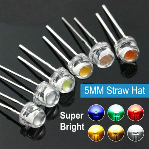 5mm Straw Hat LED Diode F5 Light Emitting Diode Red Yellow Green Blue Warm white - Picture 1 of 7