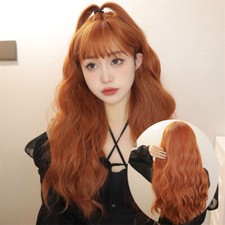 Bangs Water Ripple Wig Women Wig Orange Natural Head Cover Long Hair Straight