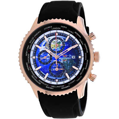 Seapro Men's Watch Meridian World Timer GMT Quartz Blue Dial Rubber Strap SP7523