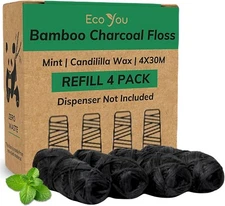 Bamboo Charcoal Dental Floss – Mint, Vegan, Biodegradable (4 Refill Pack)