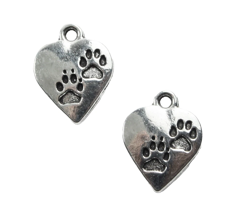 6 Anhänger Herz Pfote silber 17x13 mm Schmuck herstellen Hund Katze Halsband - Bild 3 von 3