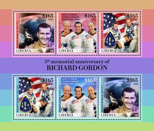 Space Richard Gordon 5th Memorial Anniversary MNH Znaczki 2022 Liberia M / S - Zdjęcie 1 z 1