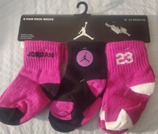 Nike Baby 6 Pk Purple Black White Ankle Jordan Jumpman 23 Print Socks 12-24 MO