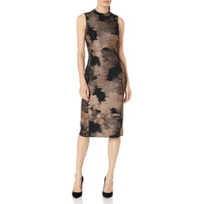 Nine West Women's Size 4 Black/Bronze Mock Neck Sleeveless Sheath Dress