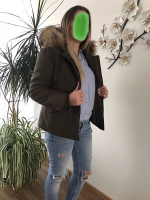 Damen Winter Arctic Mantel Parka Jacke mit Echtfell Pelz Fell Grün