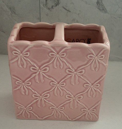 Tk Maxx 5 Piece Pink Bow Bathroom Set Dispenser*tray*Soap*beaker*toothbrush New - Picture 5 of 12
