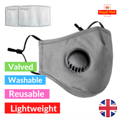 5/10/20 Grau Baumwolle Gesichtsmaske Waschbar Anti Luftverschmutzung & Zwei PM2,5 Filter